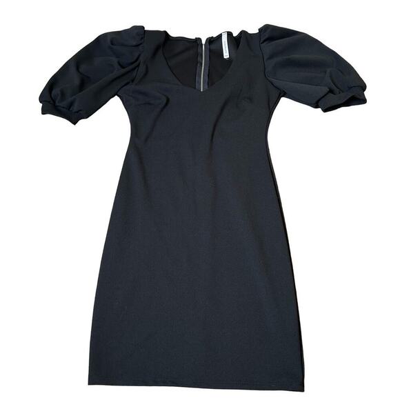 Chocolate brand dress Made in USA LBD puff sleeve V-neck black dress SZ M career - Picture 4 of 11